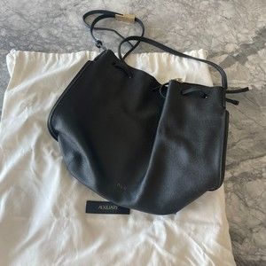 Auxiliary Drawstring Faux Leather Bucket Handbag Black